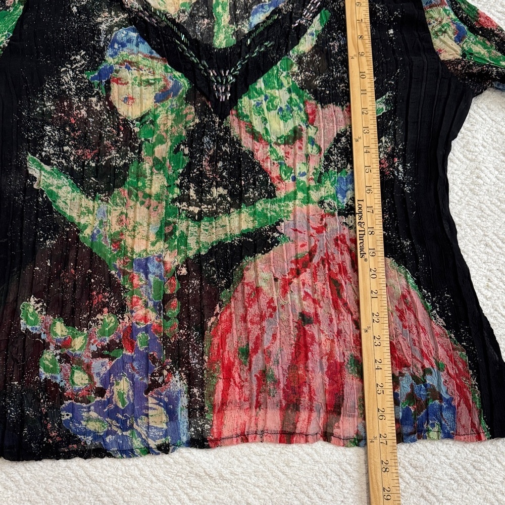 Alberto Makali Black Multicolor Abstract V-Neck Blouse Sz L - Picture 8 of 8